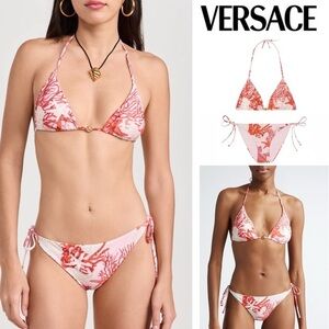 Versace Barocco Sea Top & Vita Recycled Corals Print Bikini Bottoms Set Sz 2 NEW